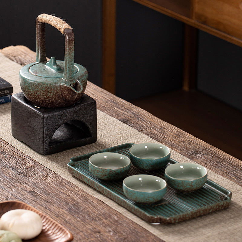 Stoneware Japanese Kung Fu Tea Set, One Pot, Four Cups With Dry Tea Tray, Tea Maker, Warm Tea Gift Box Set - Walfos® Kitchenware