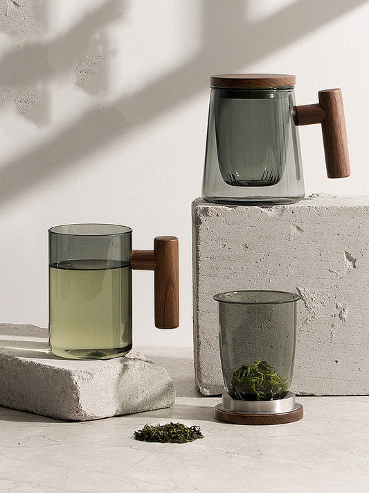 Tea And Water Separation Tea Cup Glass Men's Simple Japanese Flower Tea Cup - Walfos® Kitchenware