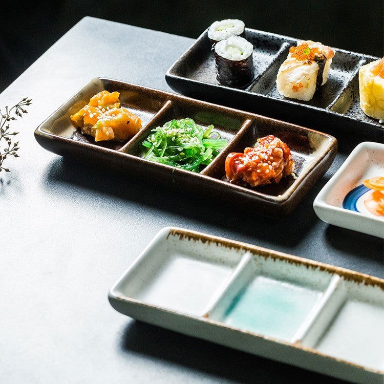Three Grid Ceramic Dish With Vegetable Sauce - Walfos® Kitchenware