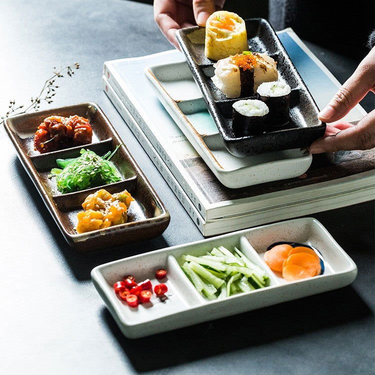 Three Grid Ceramic Dish With Vegetable Sauce - Walfos® Kitchenware