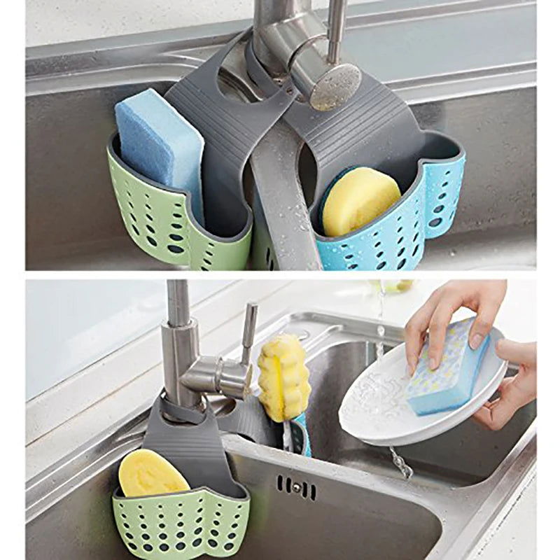 Useful Suction Cup Kitchen Sponge Drain Holder PP Rubber Toilet Soap Shelf Organizer Sponge Storage Rack Basket Wash Cloth Tools - Walfos® Kitchenware