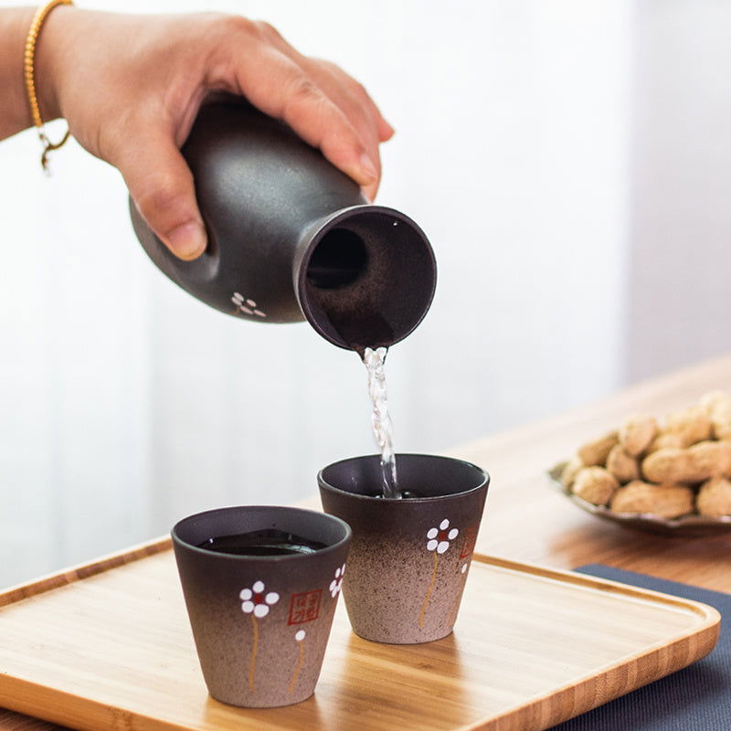 Vintage Ceramic Sake Pot Cup Set Japanese Cherry Blossom Hip Flasks White Wine Spirits Liquor Cup Home Kitchen Flagon Drinkware - Walfos® Kitchenware