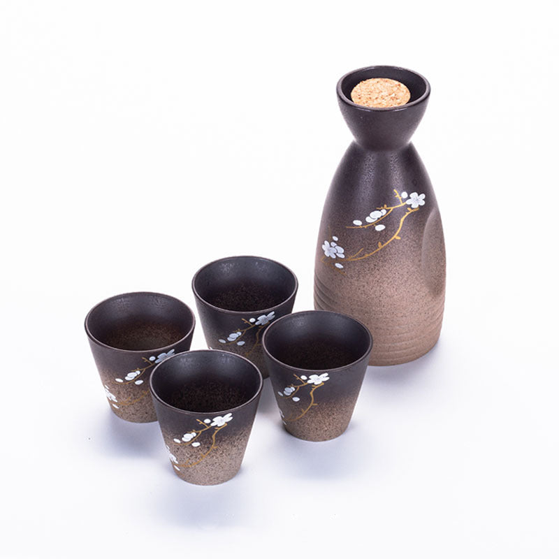 Vintage Ceramic Sake Pot Cup Set Japanese Cherry Blossom Hip Flasks White Wine Spirits Liquor Cup Home Kitchen Flagon Drinkware - Walfos® Kitchenware