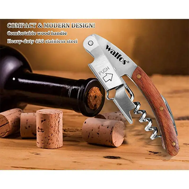 WALFOS High Quality Wood Handle Professional Wine Opener Multifunction Portable Screw Corkscrew Wine Bottle Opener Sea horse Walfos® Kitchenware