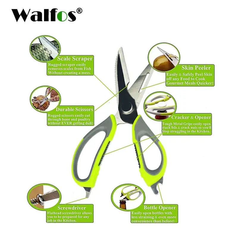 WALFOS Kitchen Scissors Knife For Fish Chicken Household Stainless Steel Multifunction Cutter Shears With Magnetic Cover Walfos® Kitchenware