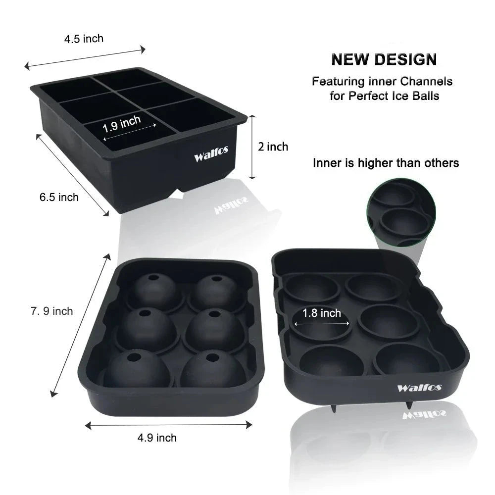 WALFOS Large Size 6 Cell Ice Ball Mold Silicone Ice Cube Trays Whiskey Ice Ball Maker 6 Silicone Molds Maker For Party Bar Walfos® Kitchenware