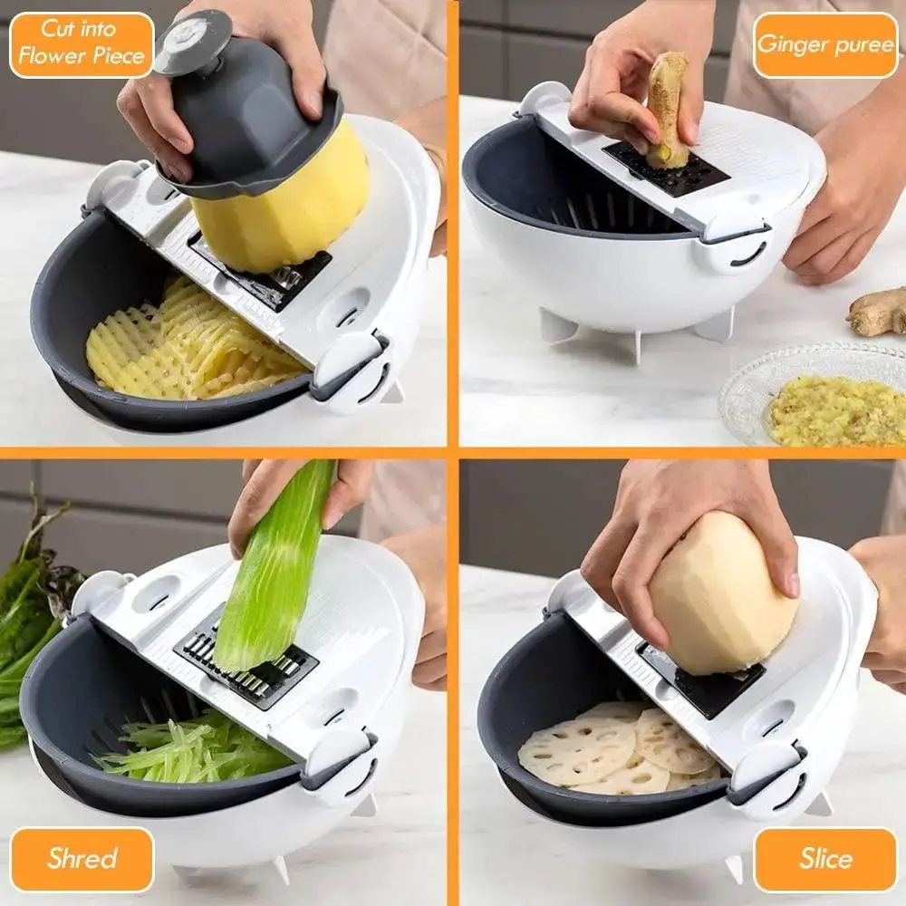 WALFOS Magic Multifunctional Rotate Vegetable Cutter With Drain Basket Kitchen Veggie Fruit Shredder Grater Slicer Drop Shipping Walfos® Kitchenware