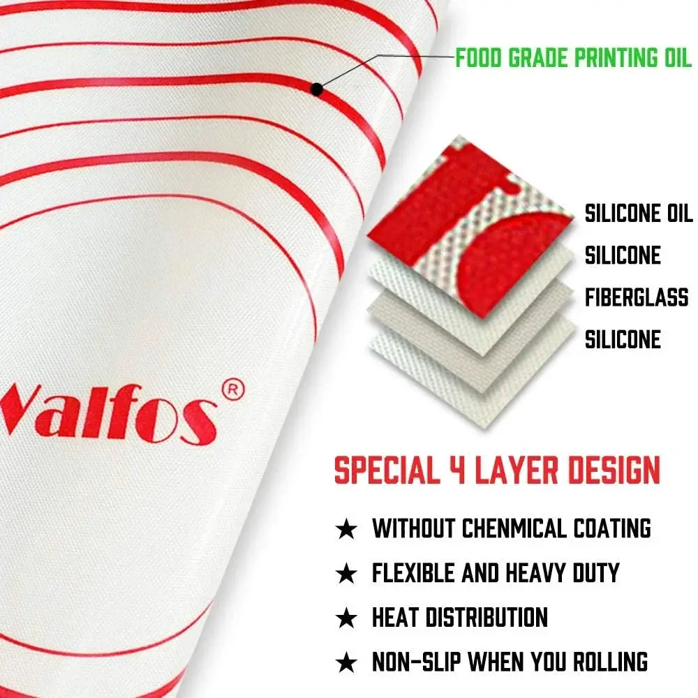 WALFOS Nonstick Kneading Mat with Measuring Silicone Baking Mat Pizza Cake Dough Mat Kitchen Cooking Tools Baking Pan Table Mat Walfos® Kitchenware