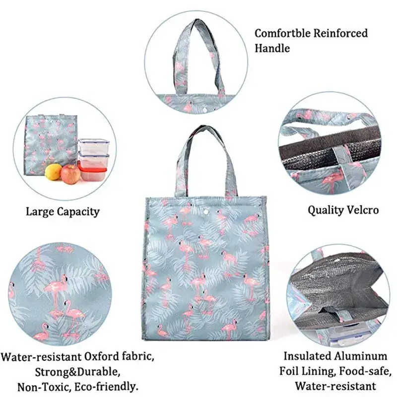 WALFOS Pattern Lunch Bags For Women Kids Picnic Beach School Flamingo Portable Lunch Bag Tote Handbag Food Container Kitchen Bag Walfos® Kitchenware