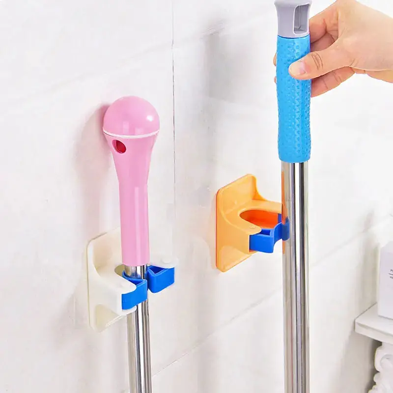 WALFOS Plastic Household Broom Mop Clip Storage Rack Holder Wall Sticker None Trace Holder Bathroom Rack Furniture Accessories Walfos® Kitchenware