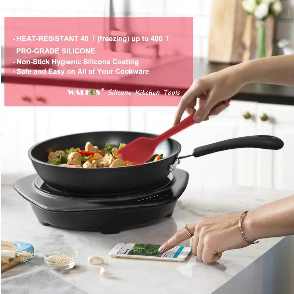 WALFOS Set of 4 Heat Resistant Silicone Cooking Tools Non-Stick Spatula Spoon Turner Accessories Baking Tools Kitchen Utensils Walfos® Kitchenware