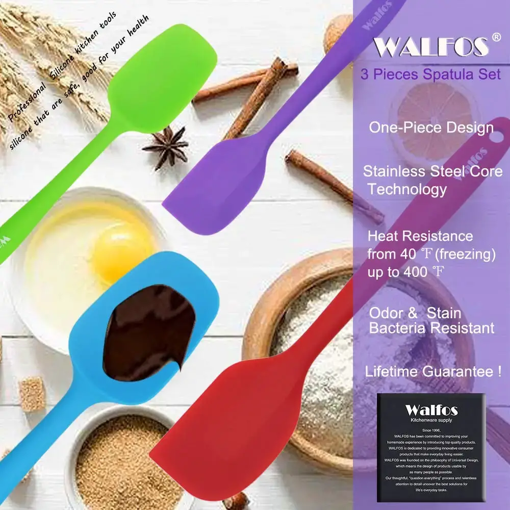 WALFOS Set of 4 Heat Resistant Silicone Cooking Tools Non-Stick Spatula Spoon Turner Accessories Baking Tools Kitchen Utensils Walfos® Kitchenware