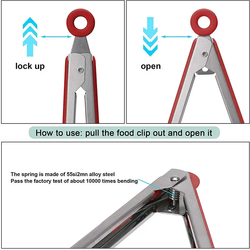 WALFOS Silicone Food Tong Stainless Steel Kitchen Tongs Silicone Non-Slip Cooking Clip Clamp BBQ Salad Tools Kitchen Accessories Walfos® Kitchenware