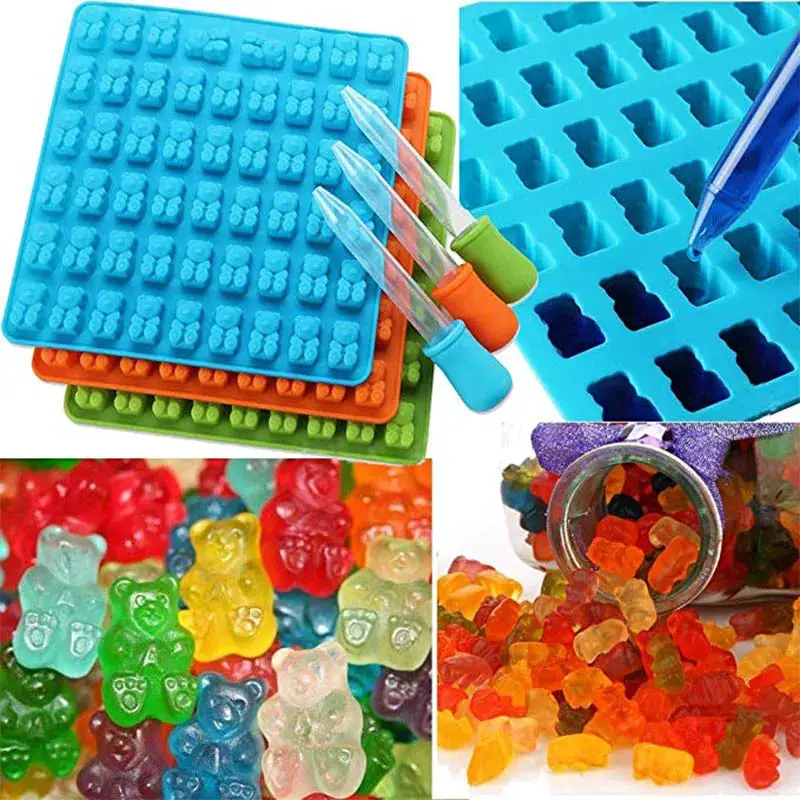 WALFOS Silicone Forms Silicone Mold Gummy Bear Shape Bear Mould Jelly Bear Cake Candy Trays With Dropper Rubber Chocolate Walfos® Kitchenware