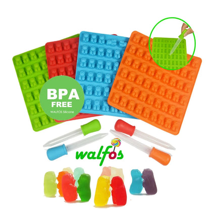 WALFOS Silicone Soap Cube Tray 53 Cavity Gummy Bears Hard Candy Chocolate Baking Mold Fondant Cake Decorating Tool With Dropper Walfos® Kitchenware