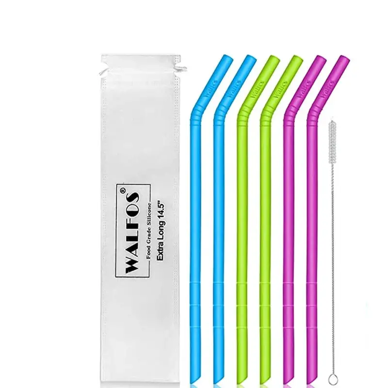 WALFOS Silicone Straw Free Cut Extra Long Reusable Big Sizes Flexible Bendable Straws For Large Water Bottles 14.5 Inch Walfos® Kitchenware