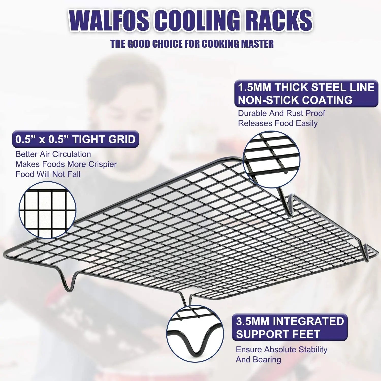 WALFOS Stainless Steel Nonstick Cooling Rack Cooling Grid Baking Tray For Biscuit/Cookie/Pie/Bread/Cake Baking Rack Hot Sale Walfos® Kitchenware