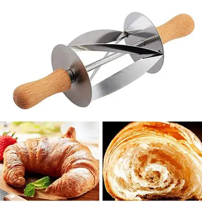 WALFOS Stainless Steel Rolling Cutter for Making Croissant Bread Wheel Dough Pastry Knife Wooden Handle Baking Kitchen Knife Walfos® Kitchenware