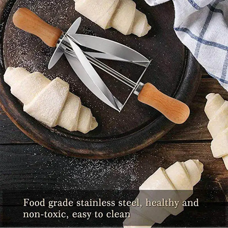 WALFOS Stainless Steel Rolling Cutter for Making Croissant Bread Wheel Dough Pastry Knife Wooden Handle Baking Kitchen Knife Walfos® Kitchenware