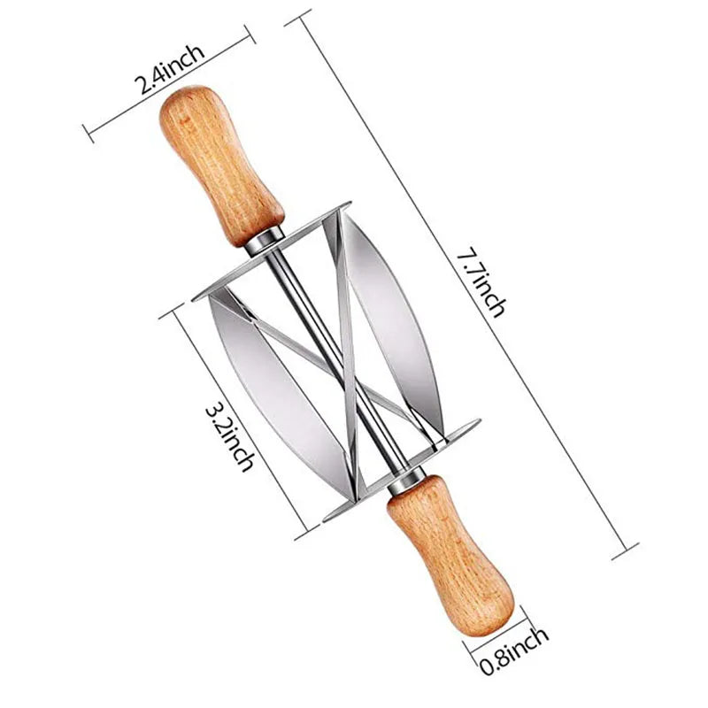 WALFOS Stainless Steel Rolling Cutter for Making Croissant Bread Wheel Dough Pastry Knife Wooden Handle Baking Kitchen Knife Walfos® Kitchenware