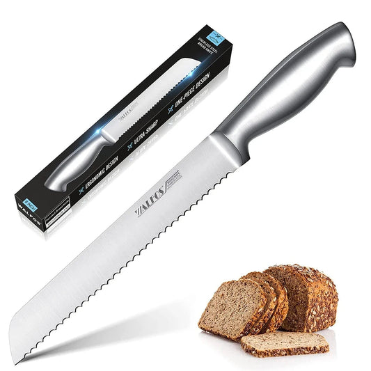 WALFOS Stainless Steel Serrated Bread Slice Knife Ultra-Sharp One-Piece Handle and 8-Inch Blade, Ideal for Slicing Bread, Bagels Walfos® Kitchenware