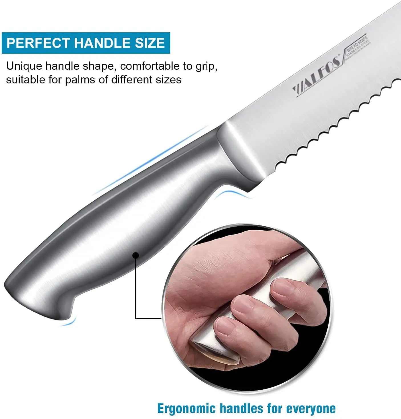 WALFOS Stainless Steel Serrated Bread Slice Knife Ultra-Sharp One-Piece Handle and 8-Inch Blade, Ideal for Slicing Bread, Bagels Walfos® Kitchenware