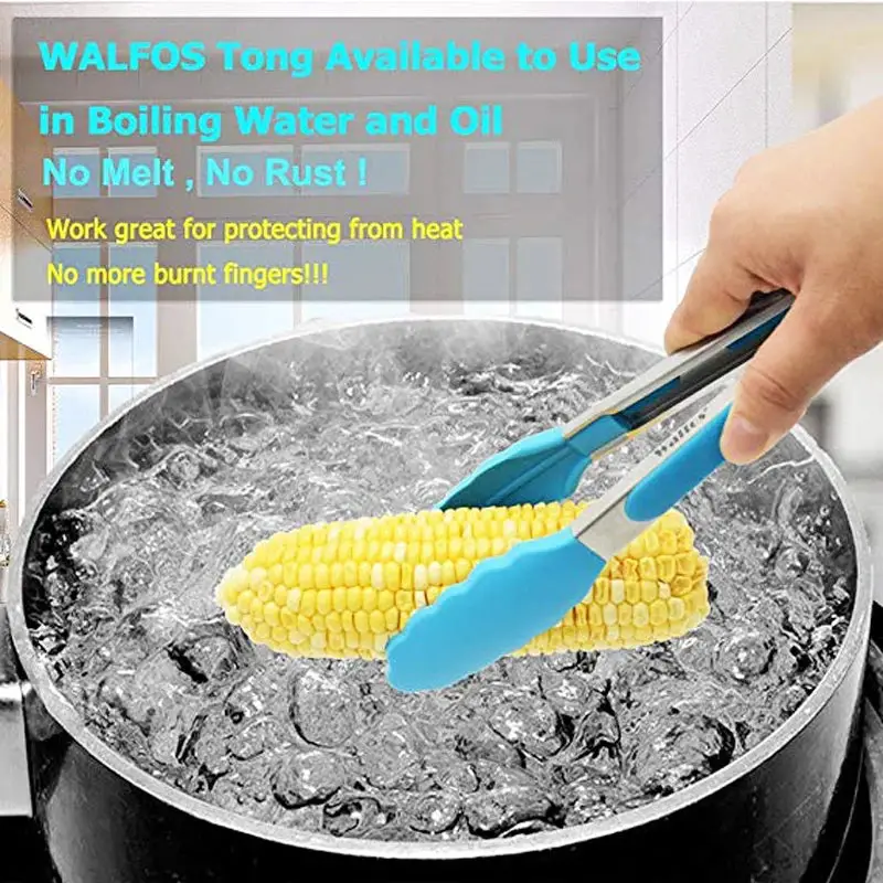 WALFOS Stainless Steel Silicone Kitchen Tongs BBQ Clip Salad Bread Cooking Food Serving Tongs Kitchen Tools Walfos® Kitchenware