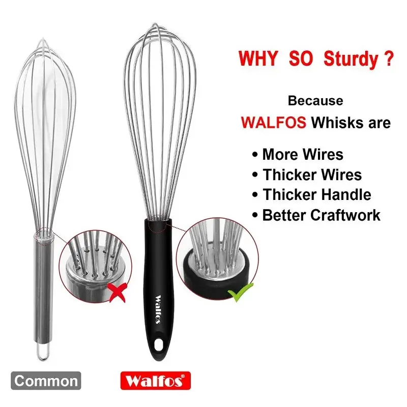 WALFOS Stainless Steel Wire Whisk Manual Egg Beater Blender Milk Cream Butter Beater Kitchen Baking Cooking Utensils Accessiores Walfos® Kitchenware