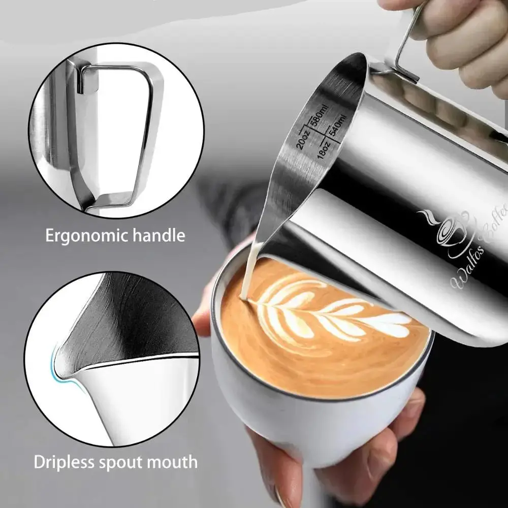 WALFOS Style Espresso Coffee Milk Mugs Cup Pots Jug Handle Craft Coffee Garland Cup Latte Jug Thickened Stainless Steel Walfos® Kitchenware