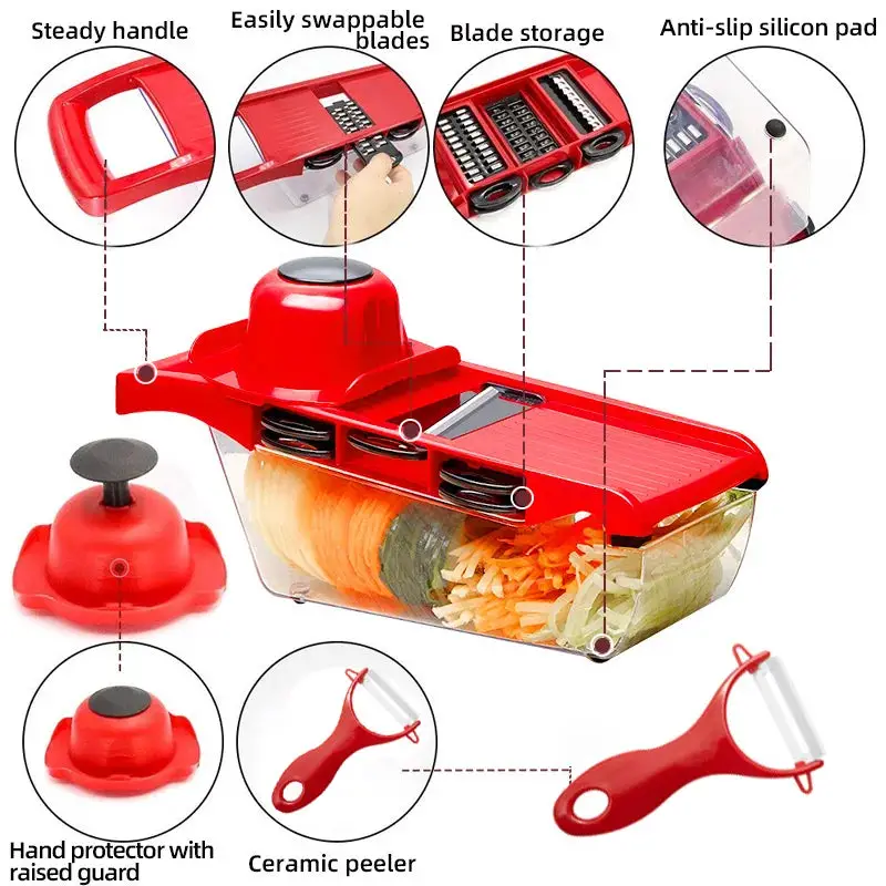 WALFOS Vegetable Cutter Grater for Vegetables Slicers Shredders Multi Slicer Peeler Carrot Fruit 6 in 1 Gadgets Vegetable Cutting Tools Walfos® Kitchenware