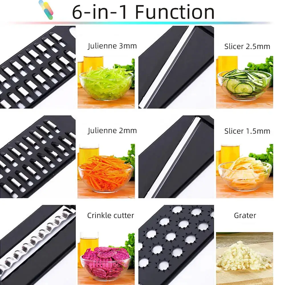 WALFOS Vegetable Cutter Grater for Vegetables Slicers Shredders Multi Slicer Peeler Carrot Fruit 6 in 1 Gadgets Vegetable Cutting Tools Walfos® Kitchenware