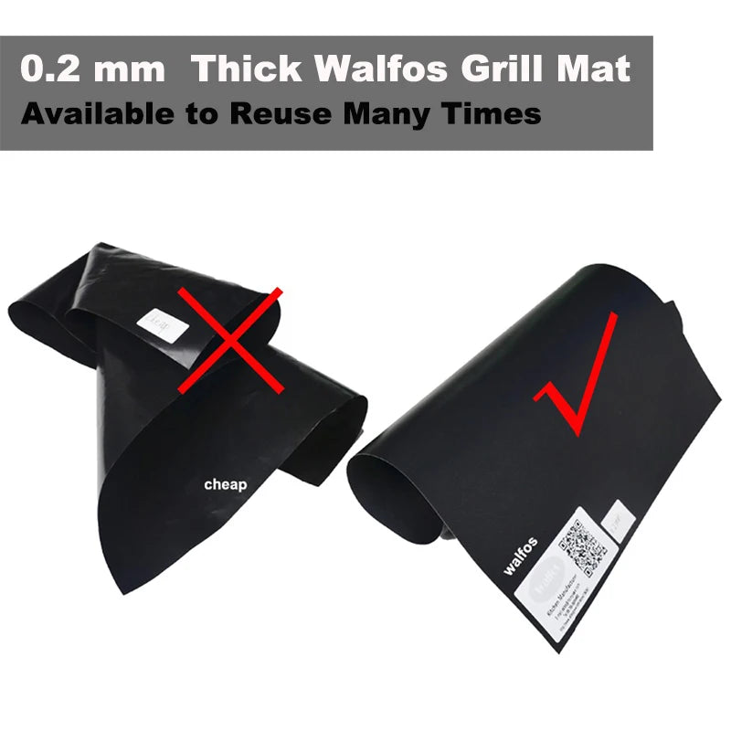 WALFOS 0.2mm Thick Ptfe Barbecue Grill Mat 33*40cm Non-Stick Reusable Baking BBQ Grill Mats Sheet Grill Foil BBQ Liner - Walfos® Kitchenware