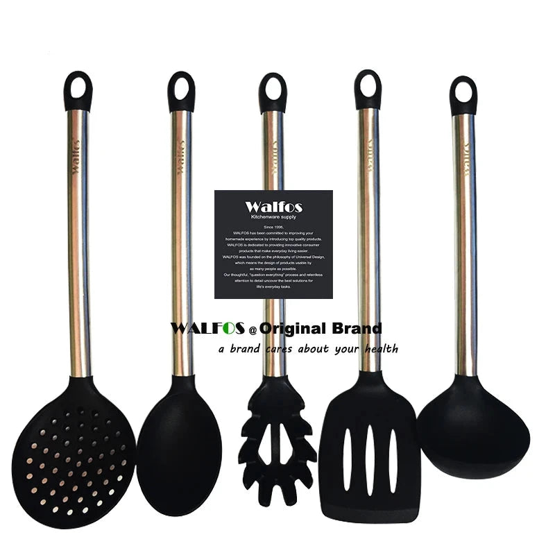 WALFOS 100% FOOD GRADE Silicone Cooking Spoon Soup Ladle-Egg Spatula Turner Kitchen Tools Stainless Steel Cooking Utensil Set - Walfos® Kitchenware