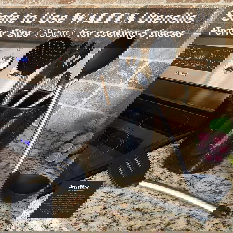 WALFOS 100% FOOD GRADE Silicone Cooking Spoon Soup Ladle-Egg Spatula Turner Kitchen Tools Stainless Steel Cooking Utensil Set - Walfos® Kitchenware