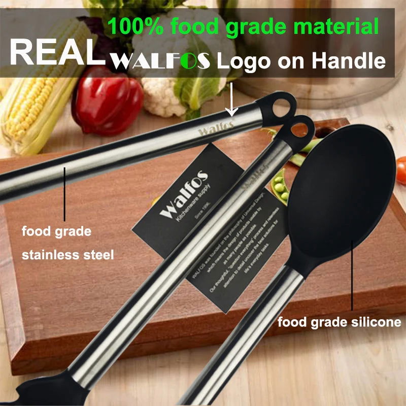 WALFOS 100% FOOD GRADE Silicone Cooking Spoon Soup Ladle-Egg Spatula Turner Kitchen Tools Stainless Steel Cooking Utensil Set - Walfos® Kitchenware