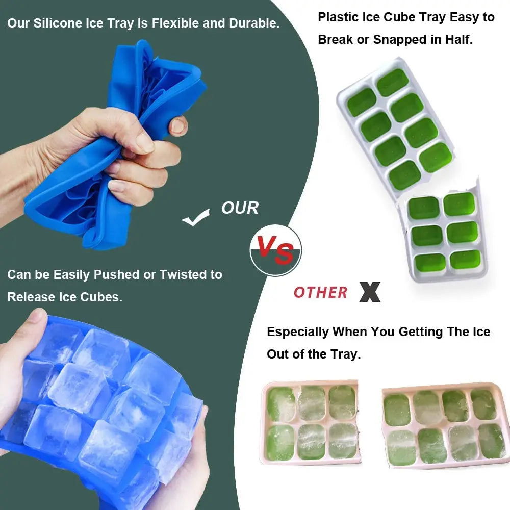 WALFOS 100% Food Grade Silicone 1 PC Novelty 15 Square Soft Silicone Ice Cube Tray Ice Maker Jelly Pudding Mould ice Mold - Walfos® Kitchenware