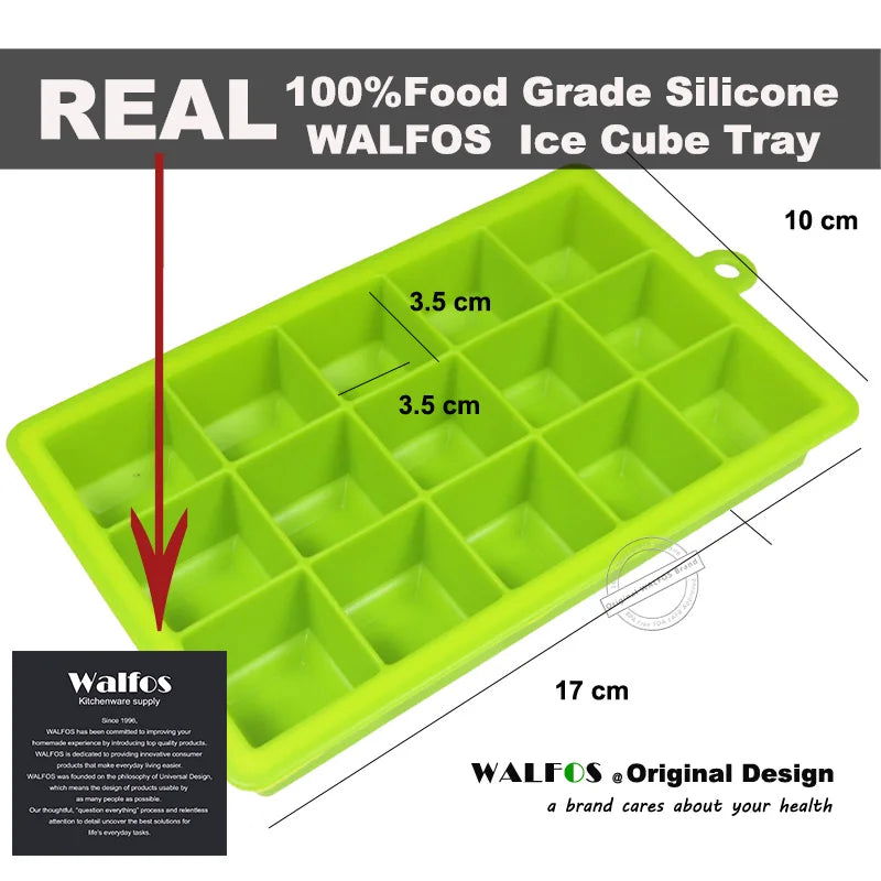 WALFOS 100% Food Grade Silicone 1 PC Novelty 15 Square Soft Silicone Ice Cube Tray Ice Maker Jelly Pudding Mould ice Mold - Walfos® Kitchenware