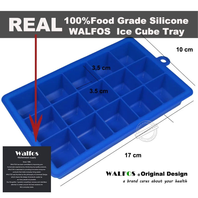 WALFOS 100% Food Grade Silicone 1 PC Novelty 15 Square Soft Silicone Ice Cube Tray Ice Maker Jelly Pudding Mould ice Mold - Walfos® Kitchenware