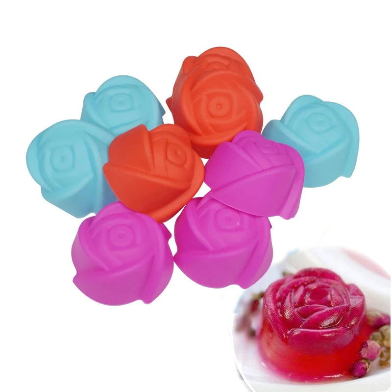 WALFOS 10 Pieces Rose Flower Silicone Small Loaf Pan Silicone Muffin Baking Cups Cupcake Mold Pudding Jelly Mold - Walfos® Kitchenware