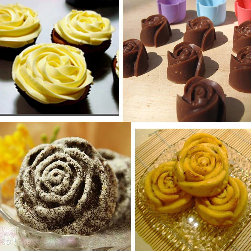 WALFOS 10 Pieces Rose Flower Silicone Small Loaf Pan Silicone Muffin Baking Cups Cupcake Mold Pudding Jelly Mold - Walfos® Kitchenware