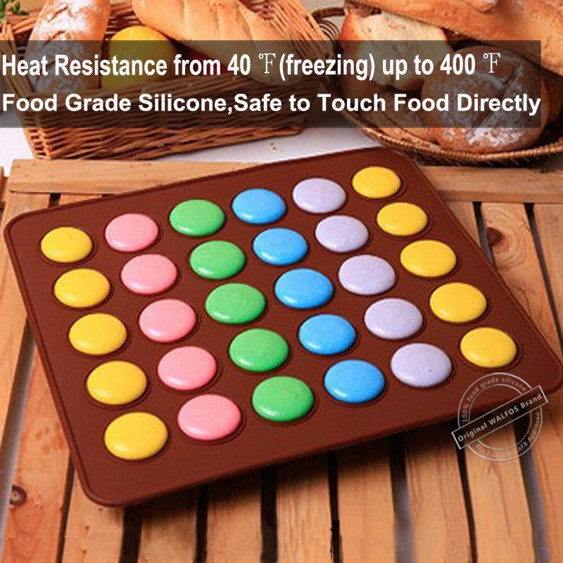 WALFOS 1 PC 30 Holes Macarons Mat Round Shape Silicone Gel Pad Macarons Mat Fit To Oven Microwave Refrigerator Macaron Mat - Walfos® Kitchenware