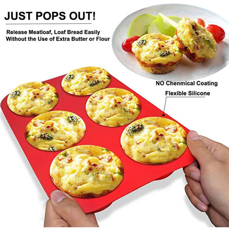 WALFOS 1 Piece Cake Tools Fondant  Bakeware Silicone Metal Non-Stick 6 Cups Cupcake Baking Tray Mousse Cake Mold Muffin Pan - Walfos® Kitchenware