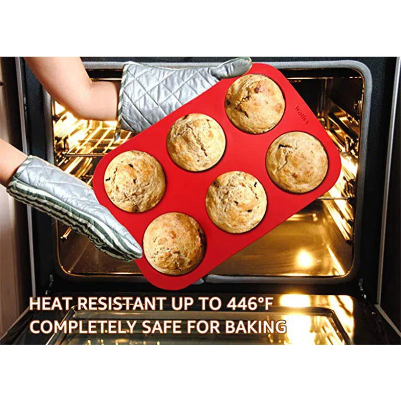 WALFOS 1 Piece Cake Tools Fondant  Bakeware Silicone Metal Non-Stick 6 Cups Cupcake Baking Tray Mousse Cake Mold Muffin Pan - Walfos® Kitchenware