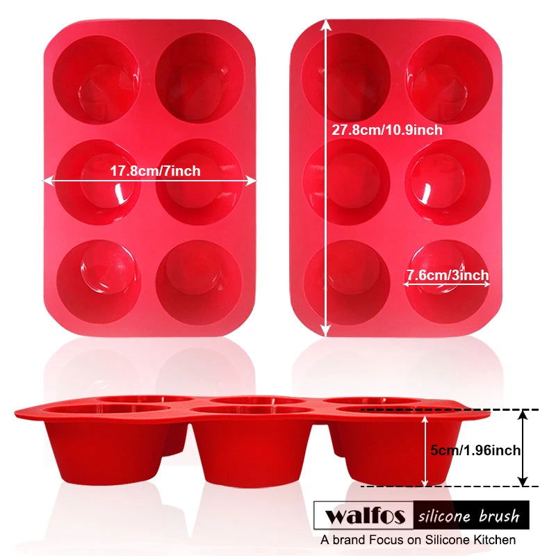 WALFOS 1 Piece Cake Tools Fondant  Bakeware Silicone Metal Non-Stick 6 Cups Cupcake Baking Tray Mousse Cake Mold Muffin Pan - Walfos® Kitchenware