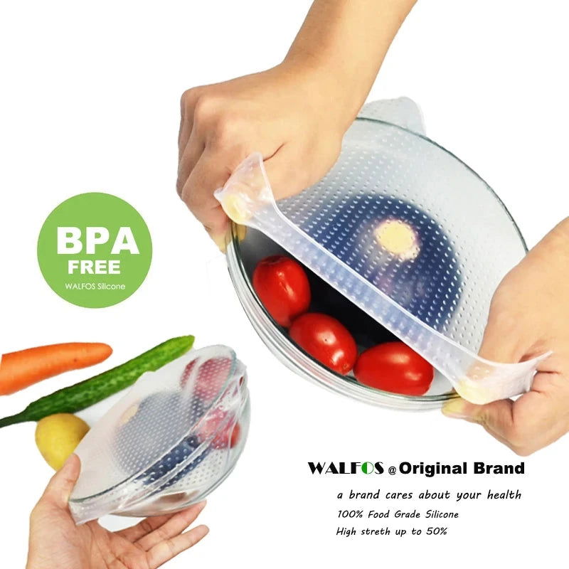 WALFOS 1 Piece Food Grade Keeping Food Fresh Wrap Reusable High Stretch Silicone Food Wraps Seal Vacuum Bowl Cover Stretch Lids - Walfos® Kitchenware