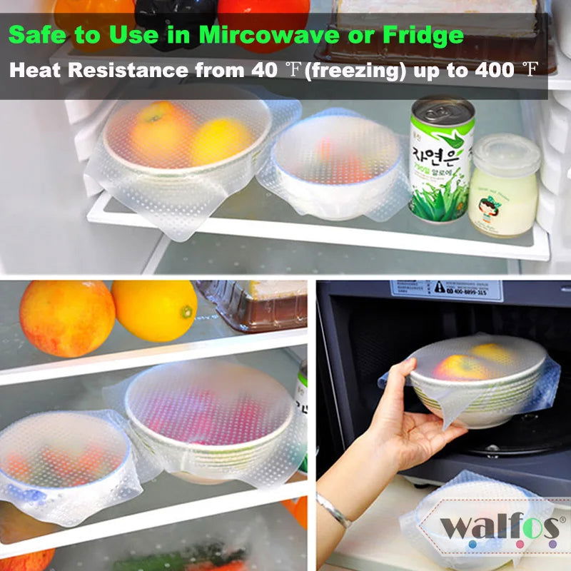 WALFOS 1 Piece Food Grade Keeping Food Fresh Wrap Reusable High Stretch Silicone Food Wraps Seal Vacuum Bowl Cover Stretch Lids - Walfos® Kitchenware