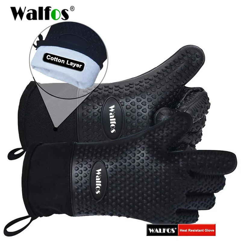 WALFOS 1 Piece Long Silicone Kitchen Gloves-BBQ Grill Gloves Heat Resistant Cooking Gloves For Grilling Microwave Oven Mitts Gloves - Walfos® Kitchenware