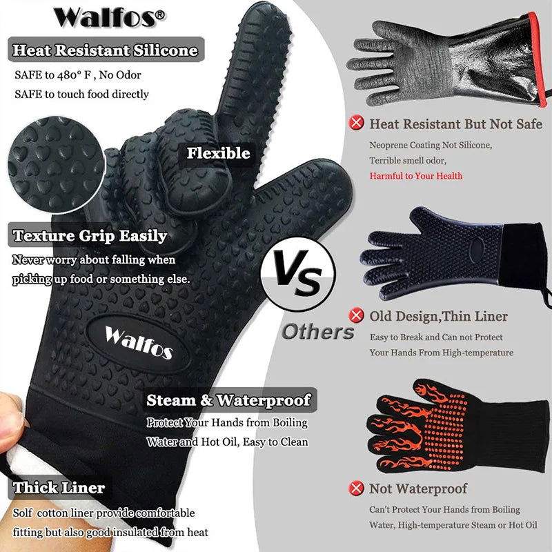 WALFOS 1 Piece Long Silicone Kitchen Gloves-BBQ Grill Gloves Heat Resistant Cooking Gloves For Grilling Microwave Oven Mitts Gloves - Walfos® Kitchenware