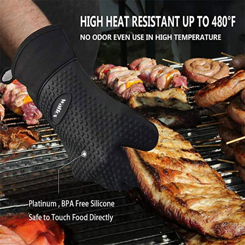 WALFOS 1 Piece Long Silicone Kitchen Gloves-BBQ Grill Gloves Heat Resistant Cooking Gloves For Grilling Microwave Oven Mitts Gloves - Walfos® Kitchenware