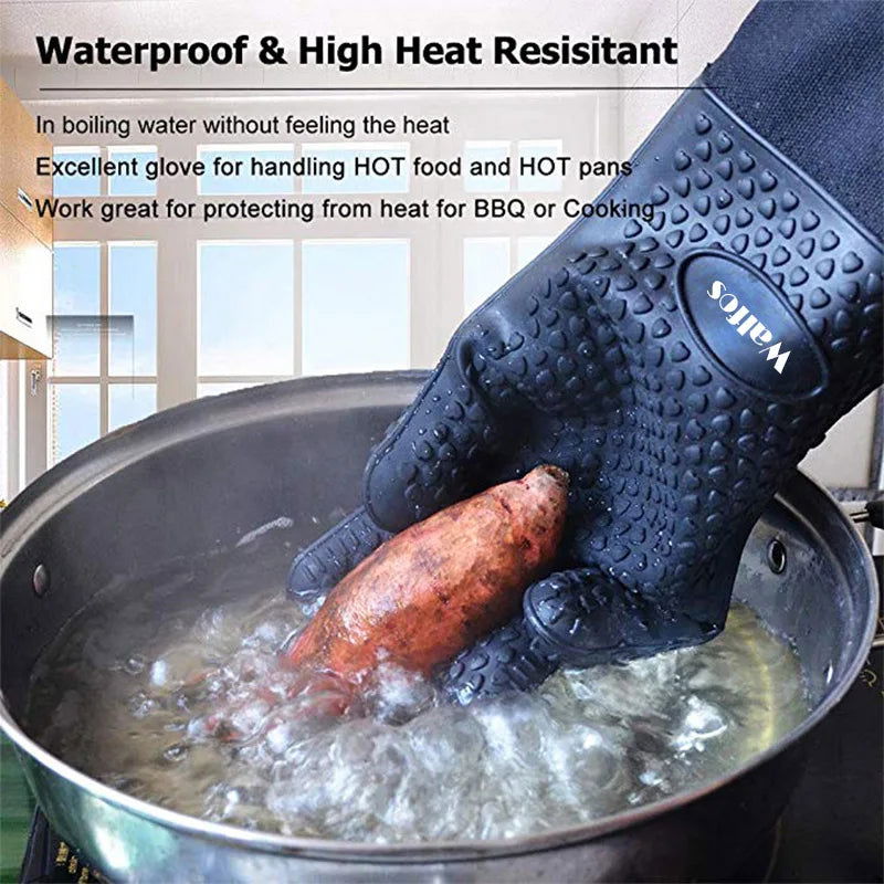 WALFOS 1 Piece Long Silicone Kitchen Gloves-BBQ Grill Gloves Heat Resistant Cooking Gloves For Grilling Microwave Oven Mitts Gloves - Walfos® Kitchenware